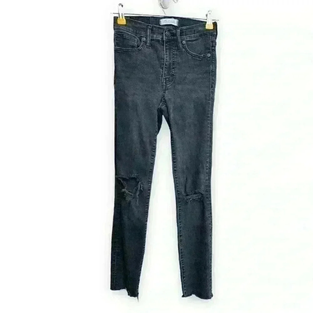 Madewell 9” high rise skinny faded black gray jeans size 25
